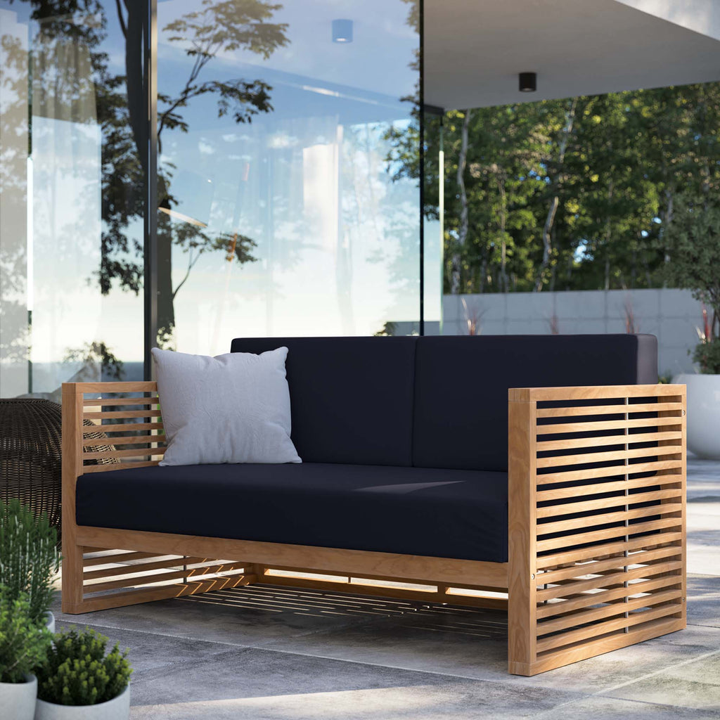 Carlsbad Teak Wood Outdoor Patio Loveseat - Natural Navy