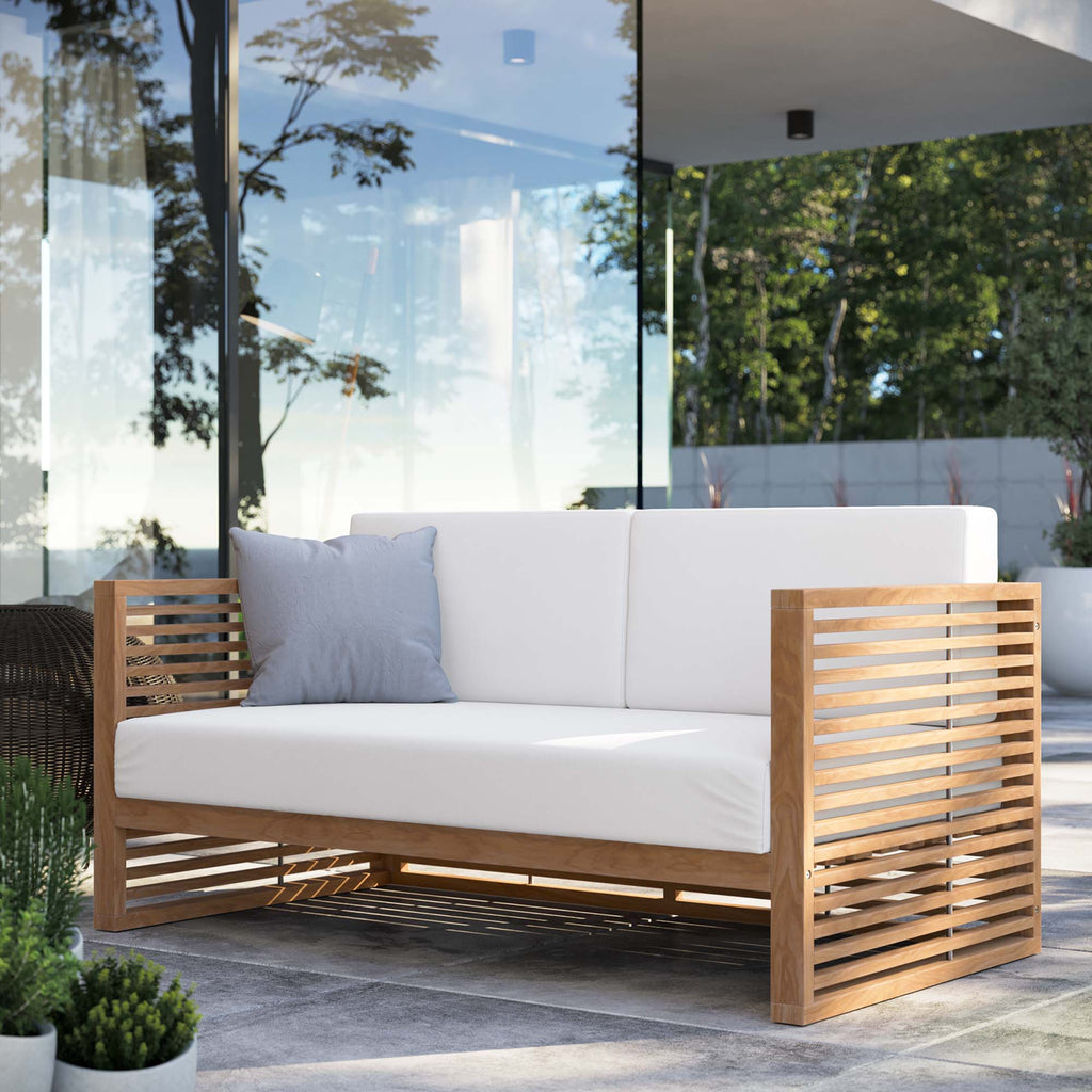 Carlsbad Teak Wood Outdoor Patio Loveseat - Natural White