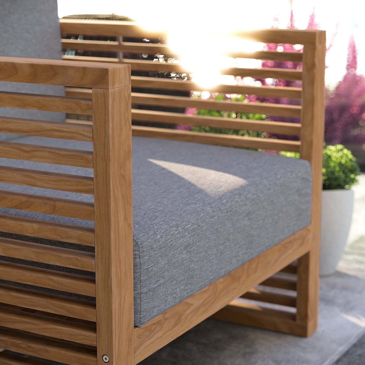 Carlsbad Teak Wood Outdoor Patio Armchair - Natural Gray