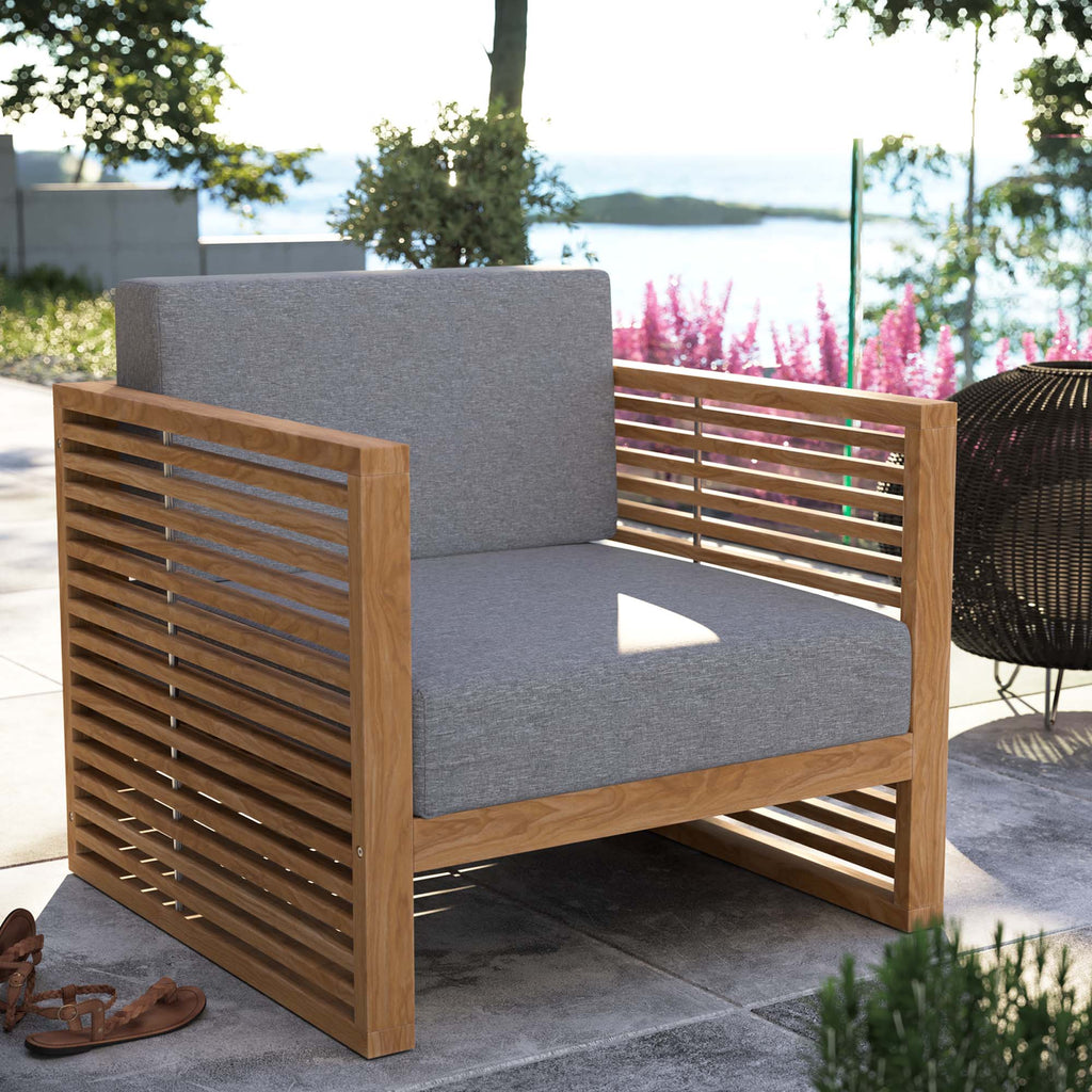 Carlsbad Teak Wood Outdoor Patio Armchair - Natural Gray