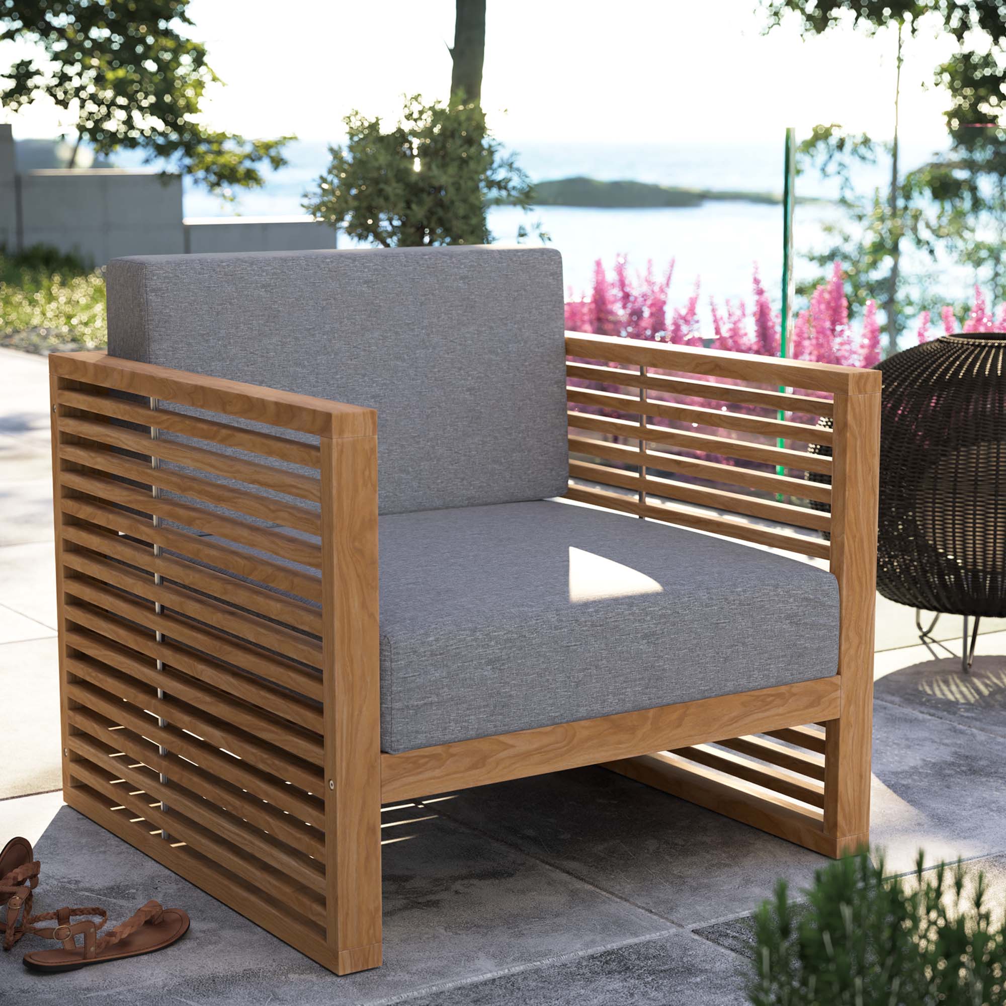 Carlsbad Teak Wood Outdoor Patio Armchair - Natural Gray