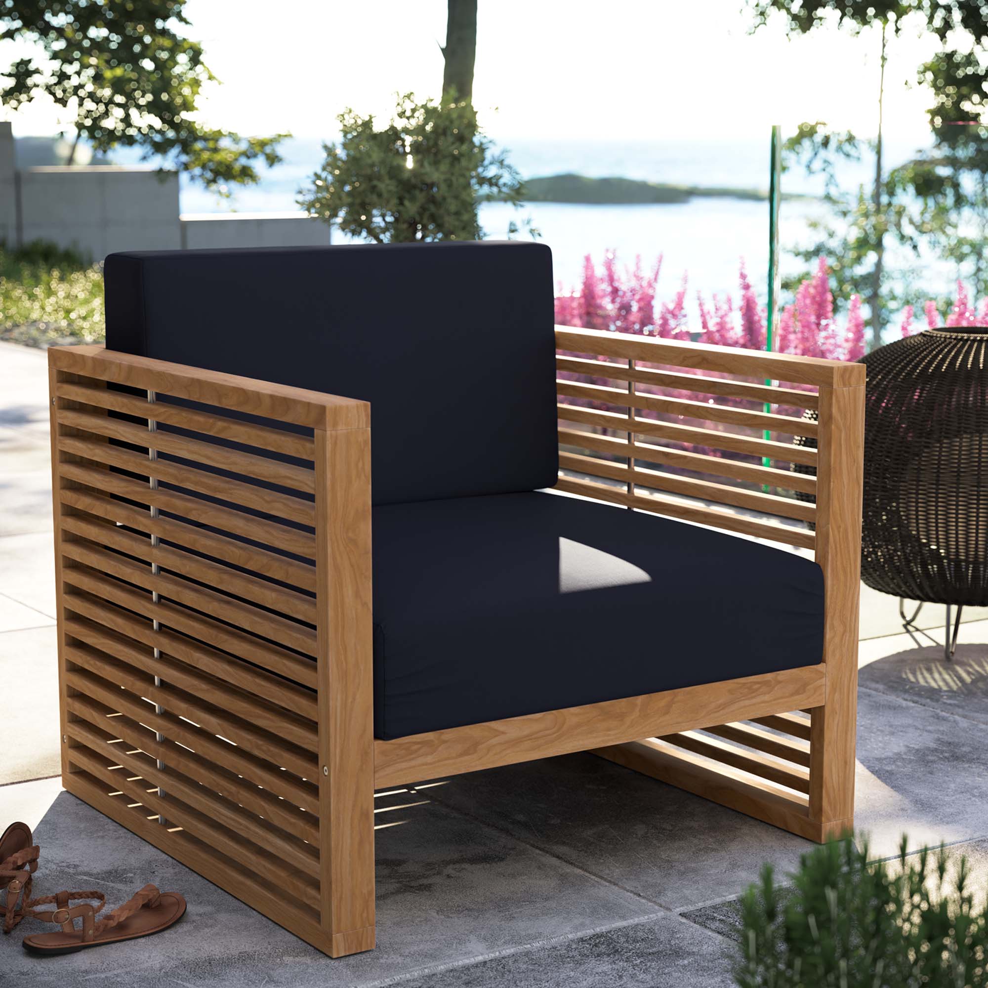 Carlsbad Teak Wood Outdoor Patio Armchair - Natural Navy