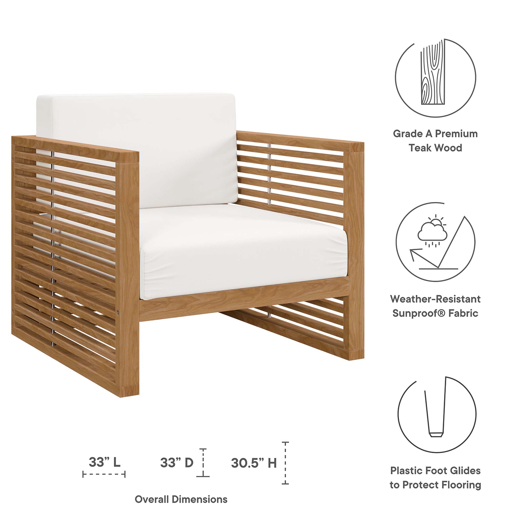 Carlsbad Teak Wood Outdoor Patio Armchair - Natural White