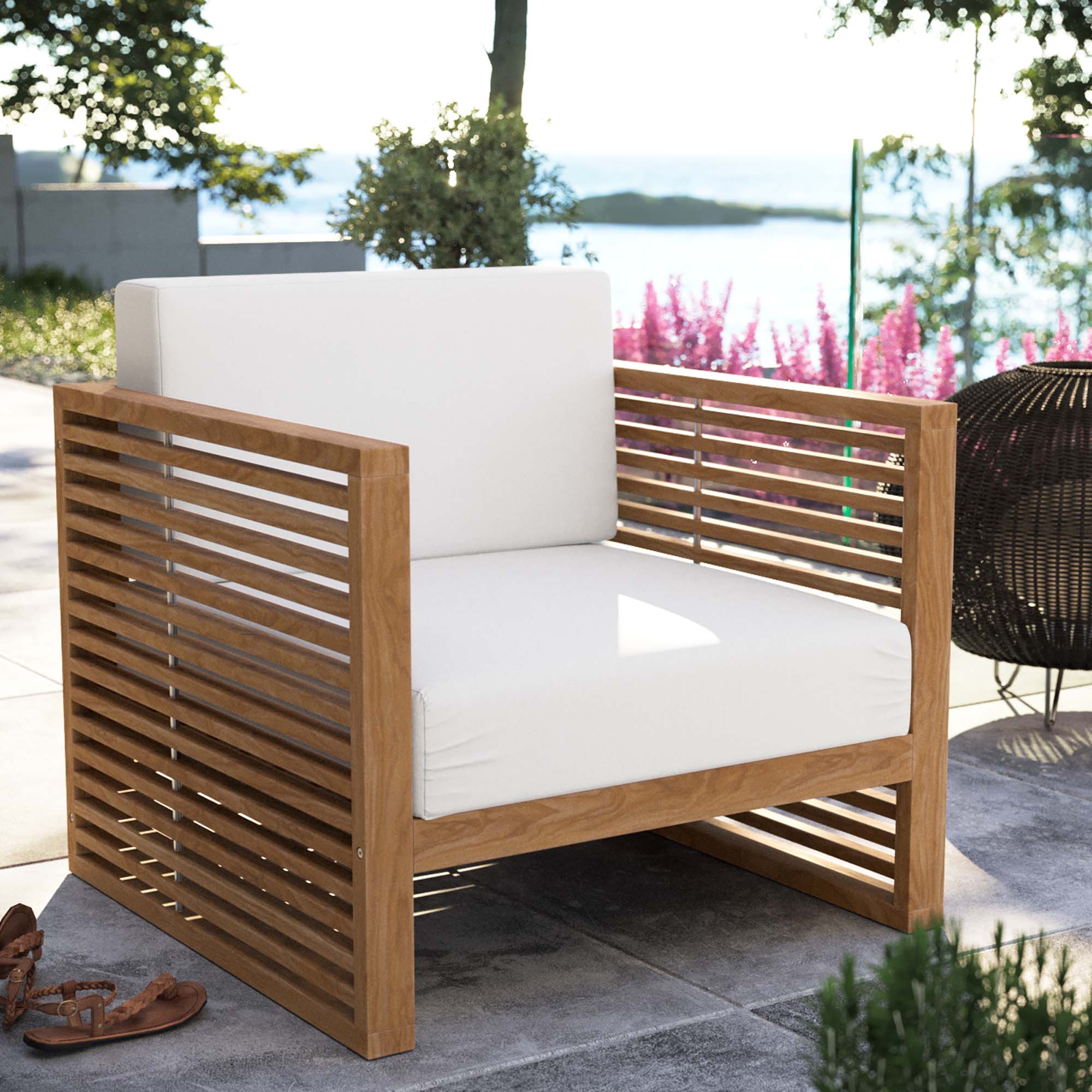 Carlsbad Teak Wood Outdoor Patio Armchair - Natural White