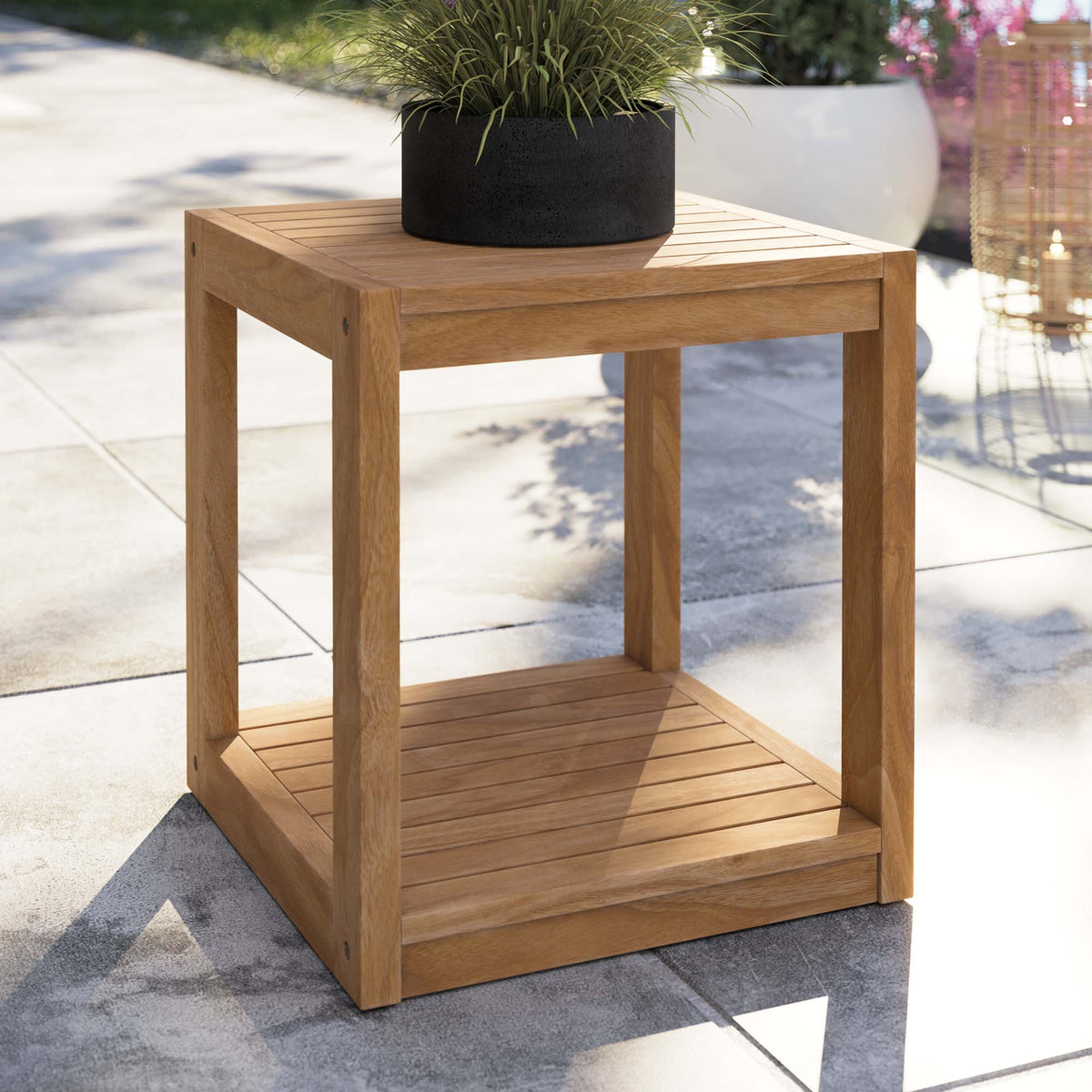 Carlsbad Teak Wood Outdoor Patio Side Table - Natural