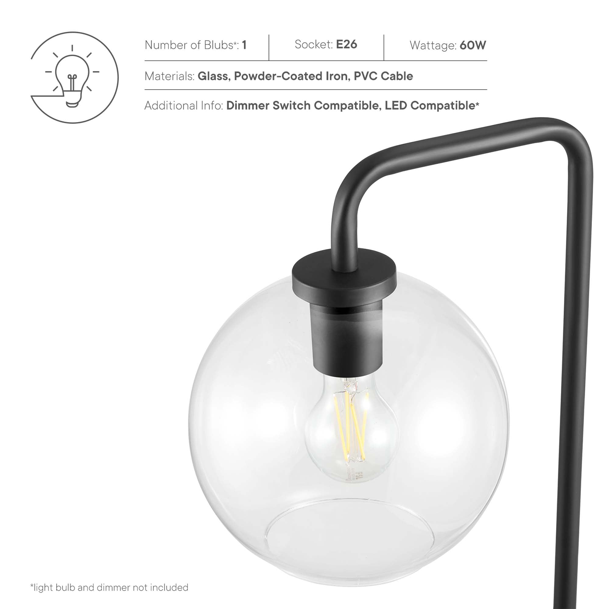 Silo Glass Globe Glass and Metal Floor Lamp - Black