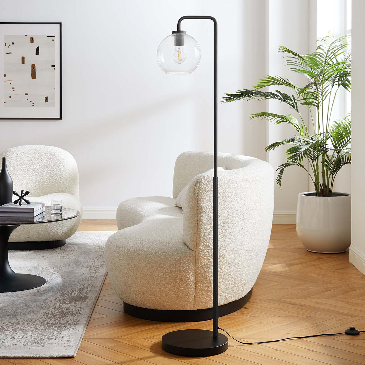 Silo Glass Globe Glass and Metal Floor Lamp - Black