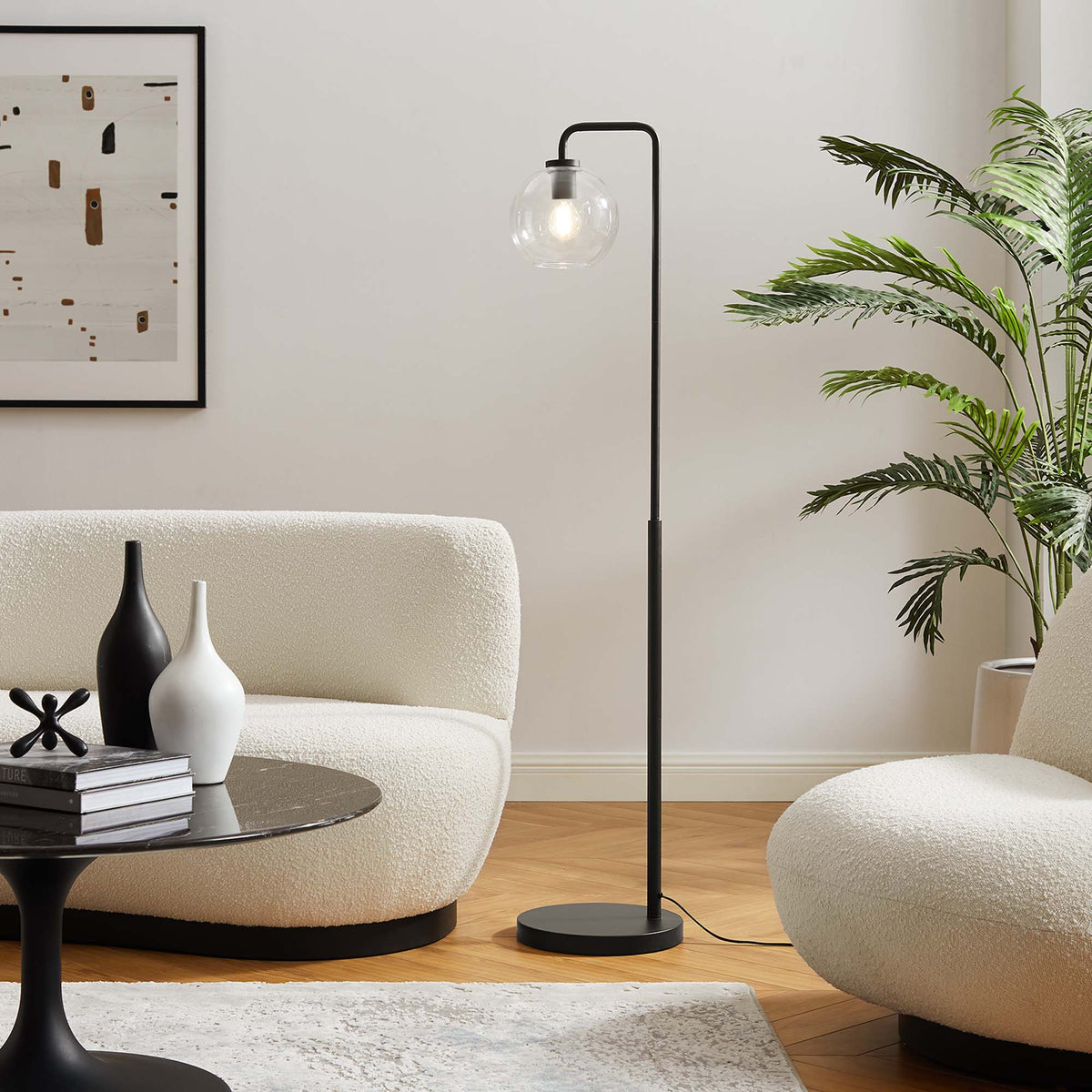 Silo Glass Globe Glass and Metal Floor Lamp - Black
