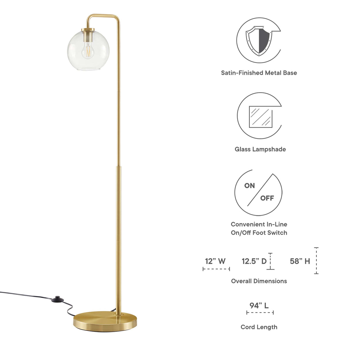 Silo Glass Globe Glass and Metal Floor Lamp - Satin Brass