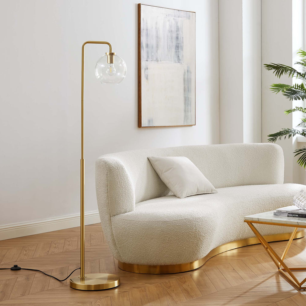 Silo Glass Globe Glass and Metal Floor Lamp - Satin Brass