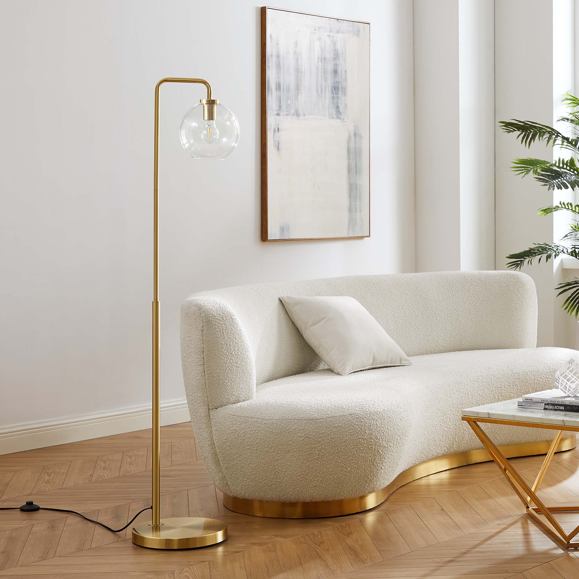 Silo Glass Globe Glass and Metal Floor Lamp - Satin Brass