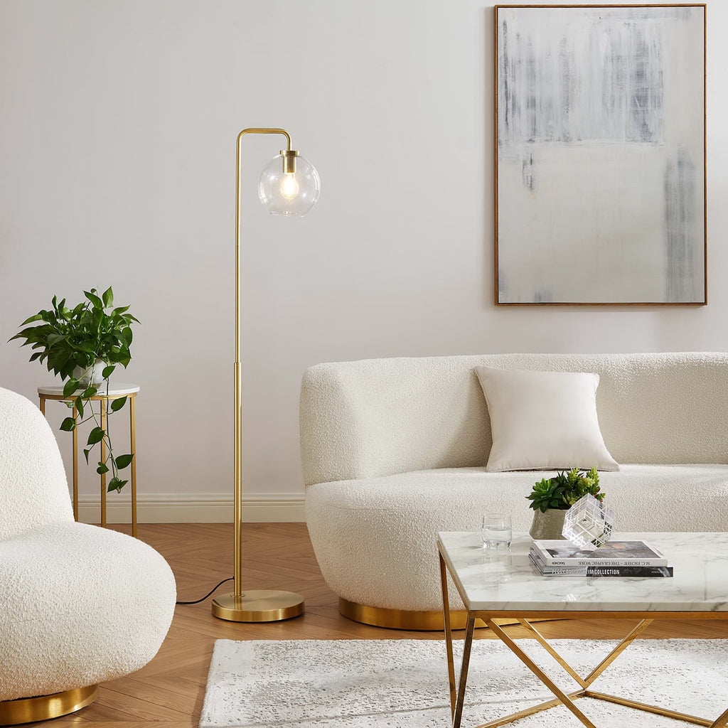 Silo Glass Globe Glass and Metal Floor Lamp - Satin Brass