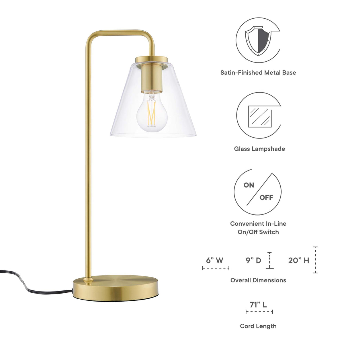 Element Glass Table Lamp - Satin Brass
