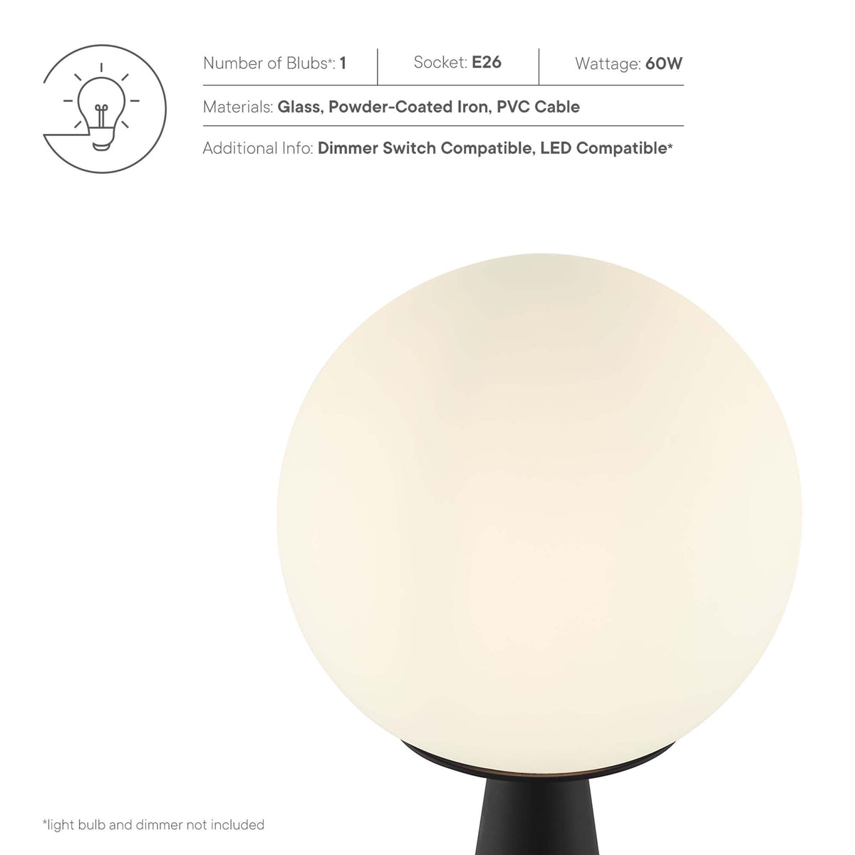 Apex Glass Globe Glass Table Lamp - White Black
