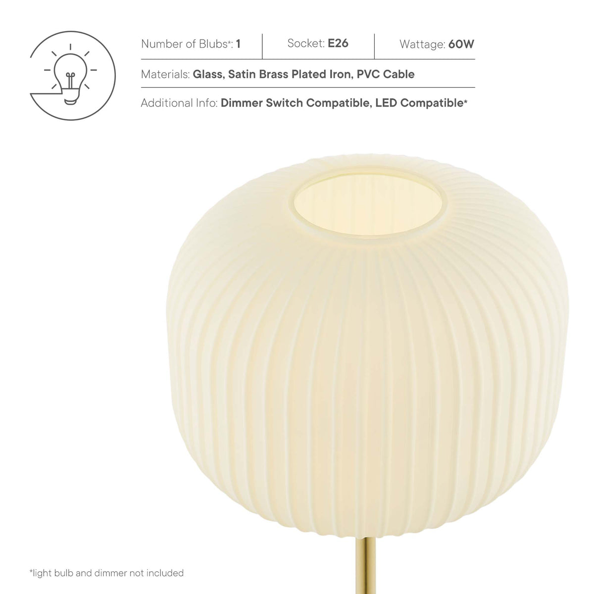 Reprise Glass Sphere Glass and Metal Table Lamp - White Satin Brass