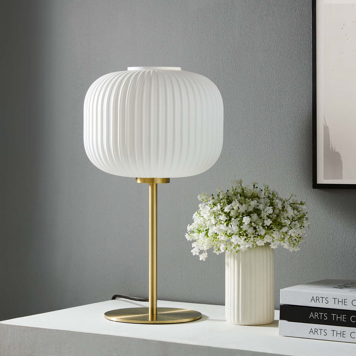 Reprise Glass Sphere Glass and Metal Table Lamp - White Satin Brass