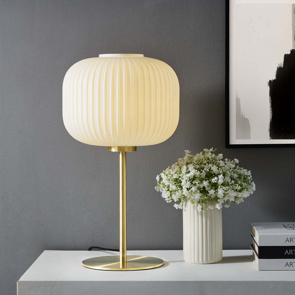 Reprise Glass Sphere Glass and Metal Table Lamp - White Satin Brass
