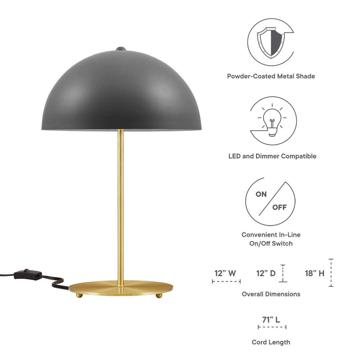 Ideal Metal Table Lamp - Gray Satin Brass