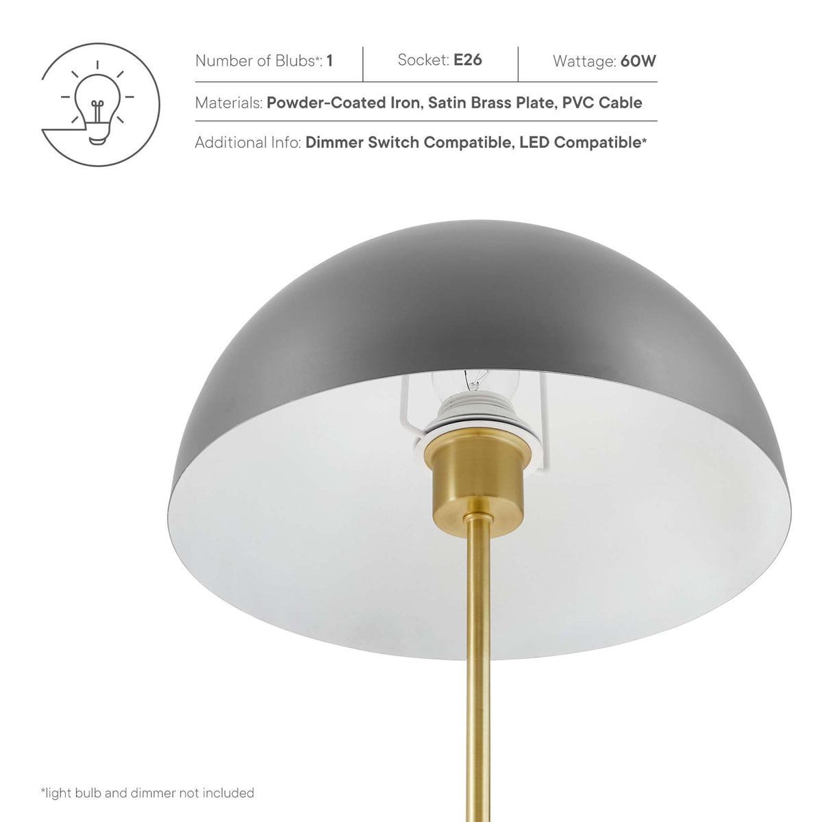 Ideal Metal Table Lamp - Gray Satin Brass