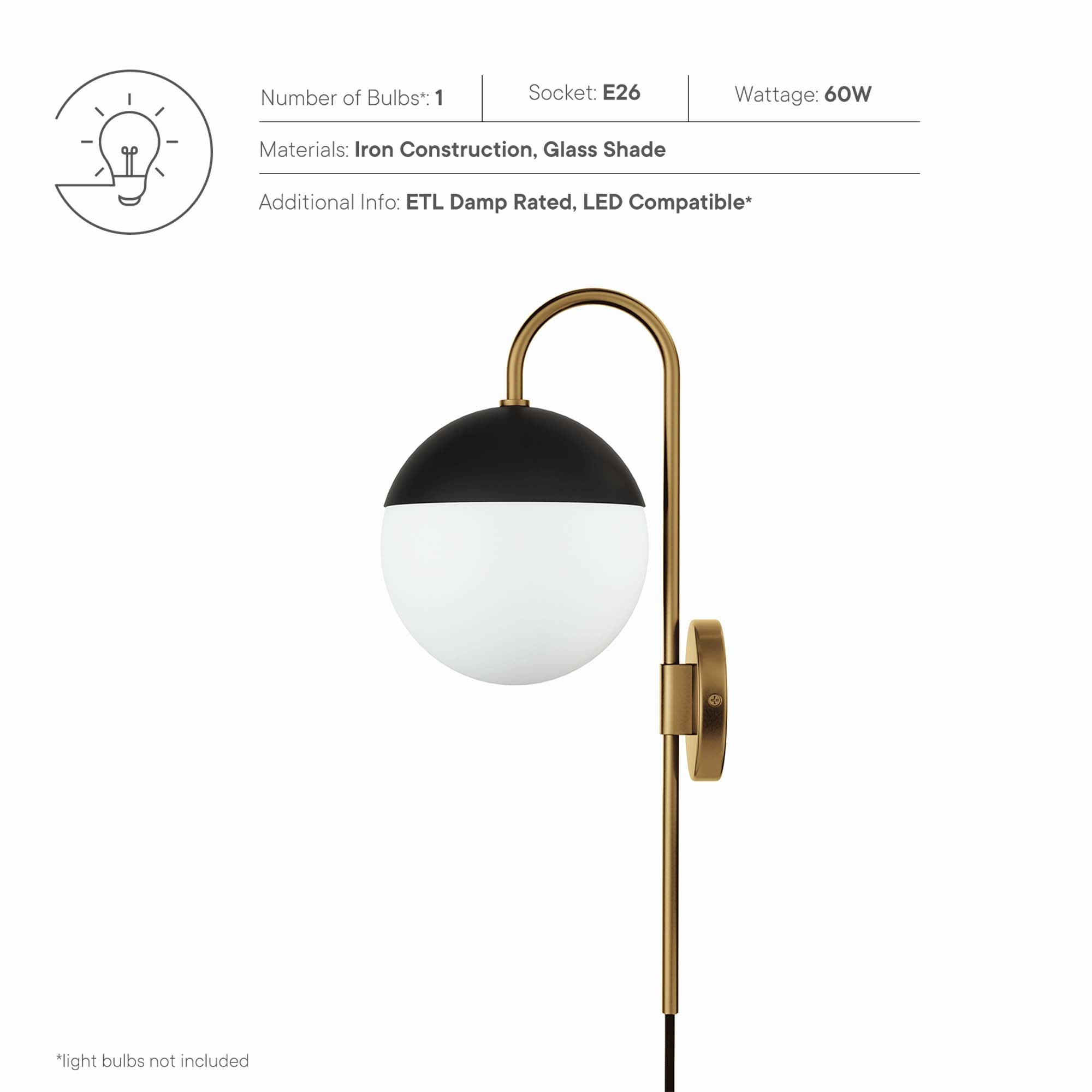 Stellar 1-Light Wall Sconce - Opal Satin Brass