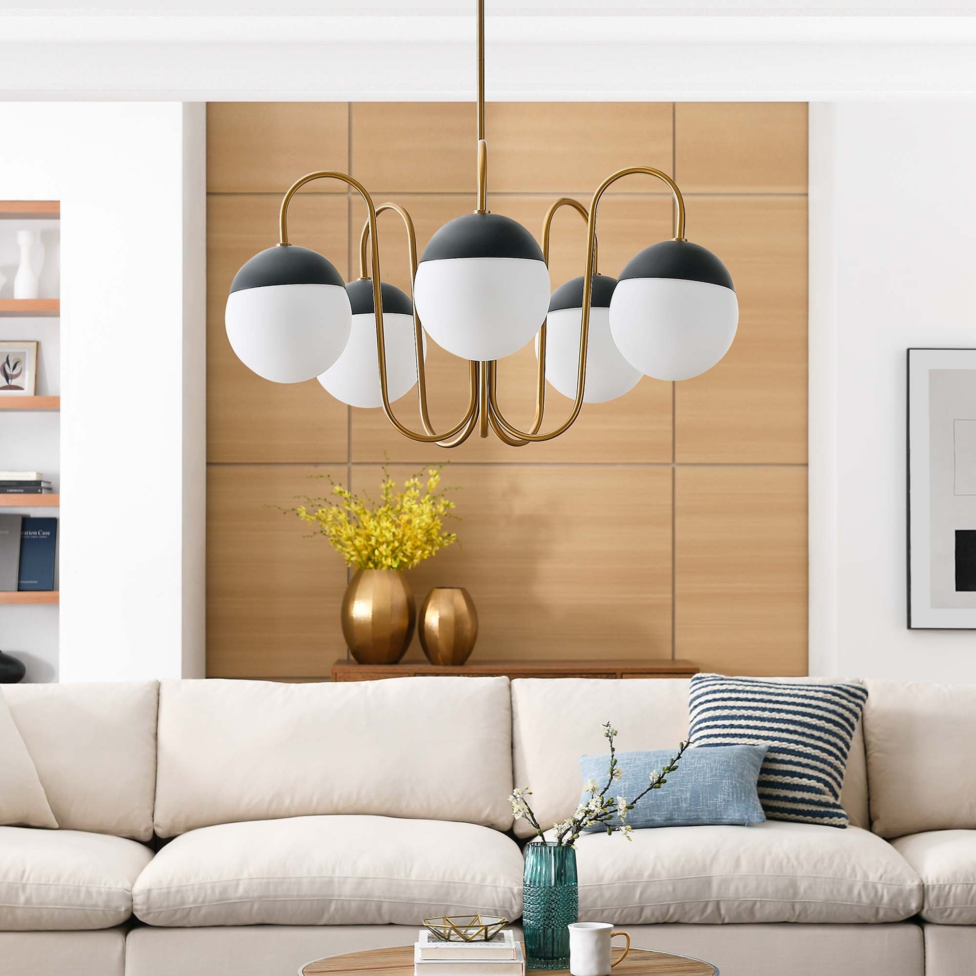 Stellar 5-Light Chandelier - Opal Satin Brass