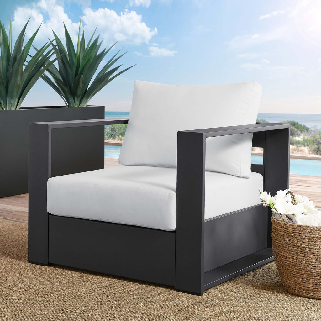 Tahoe Outdoor Patio Powder-Coated Aluminum Armchair - Gray White