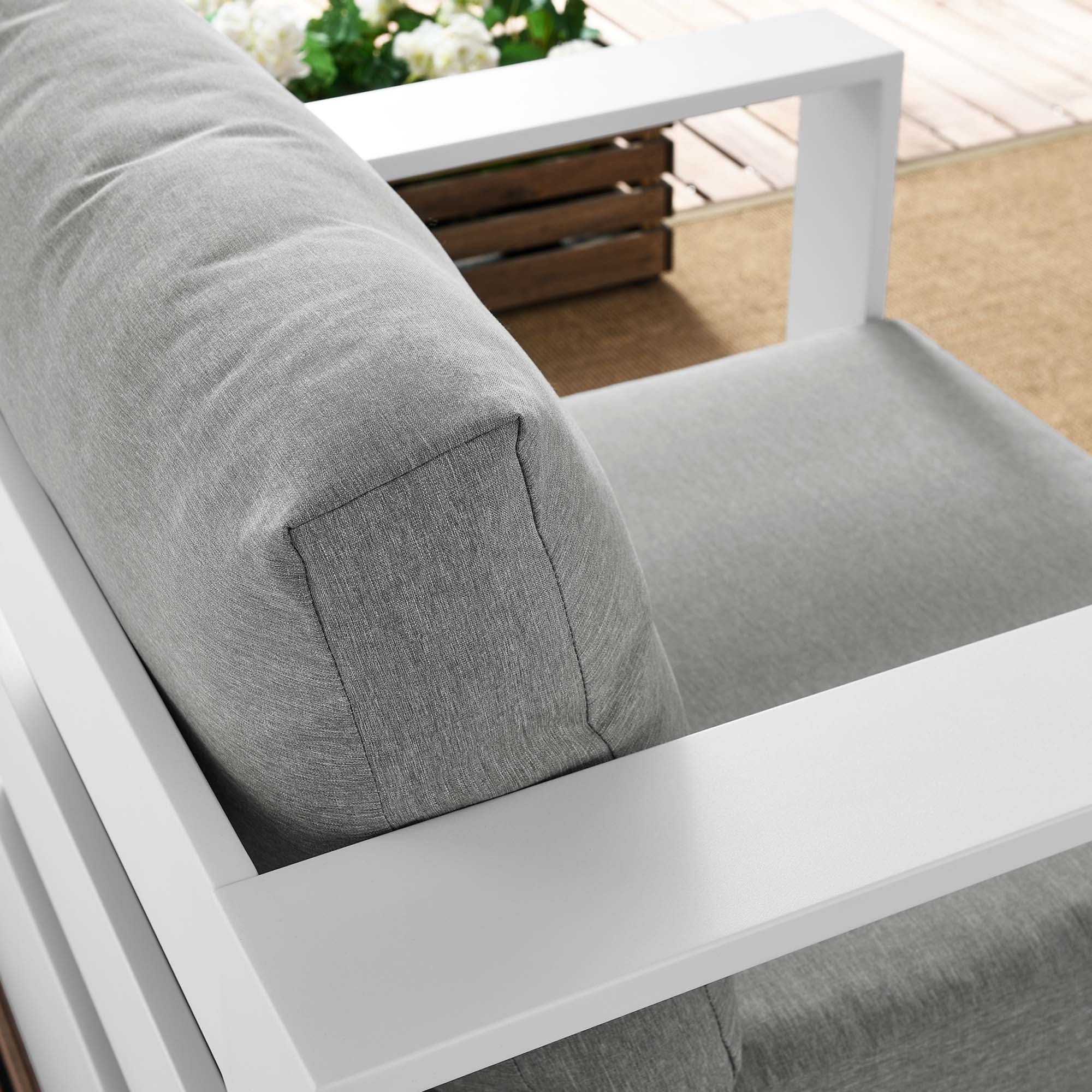 Tahoe Outdoor Patio Powder-Coated Aluminum Armchair - White Gray