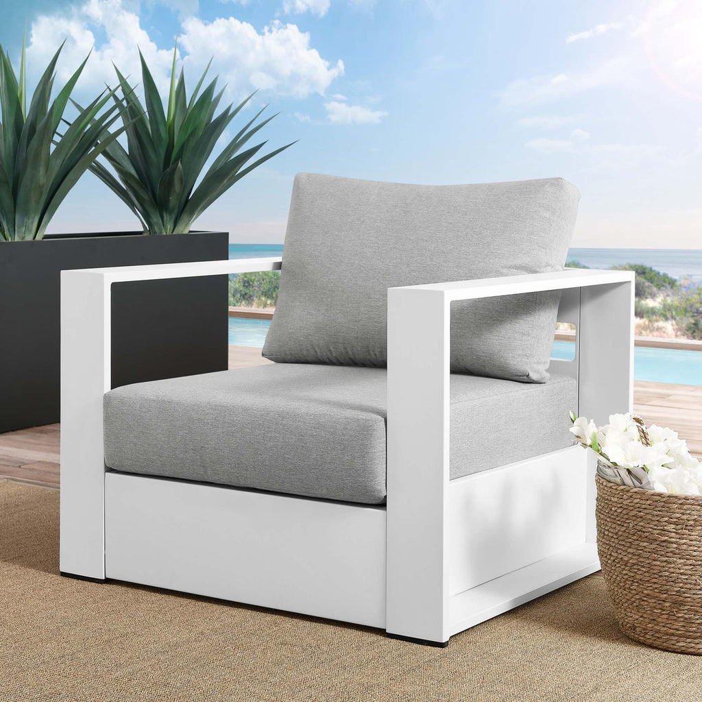 Tahoe Outdoor Patio Powder-Coated Aluminum Armchair - White Gray