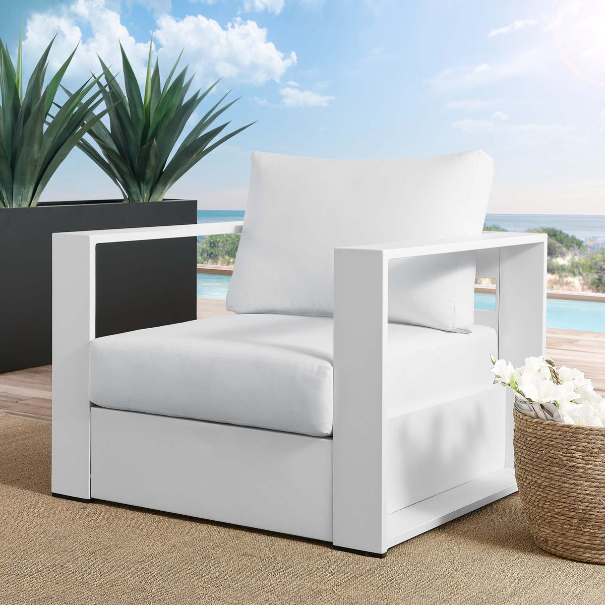 Tahoe Outdoor Patio Powder-Coated Aluminum Armchair - White White