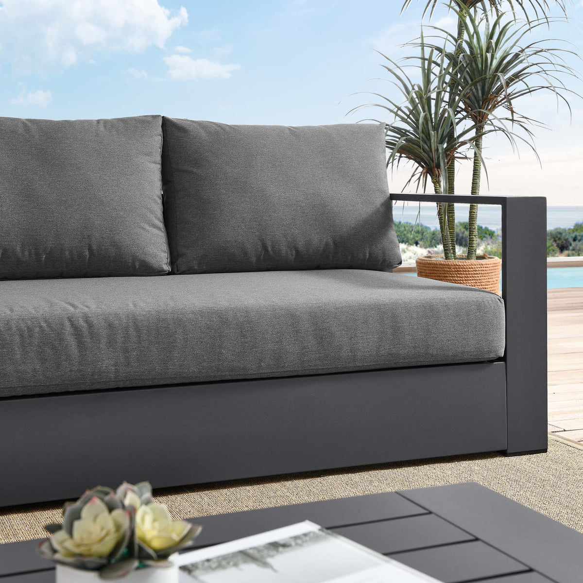 Tahoe Outdoor Patio Powder-Coated Aluminum Sofa - Gray Charcoal