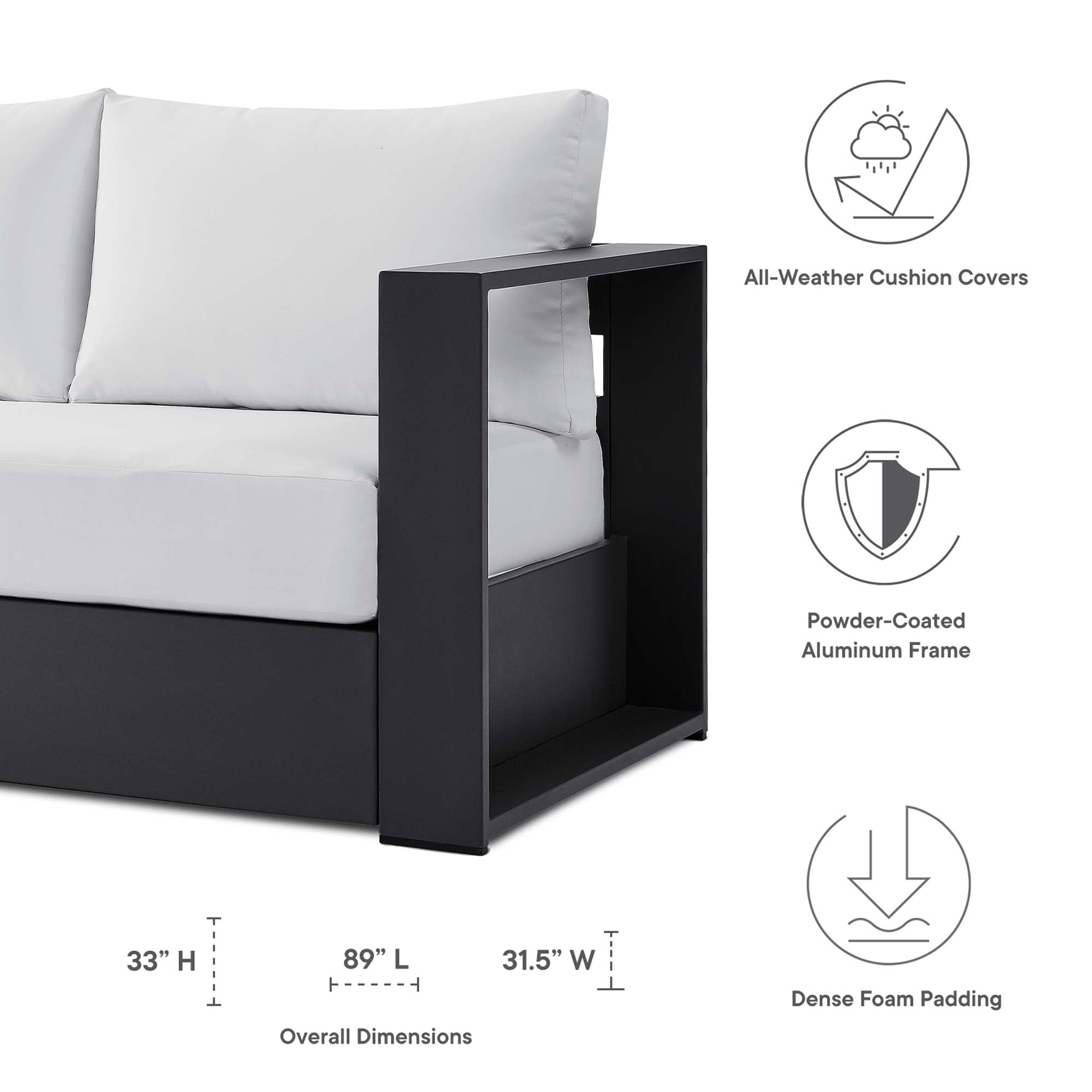 Tahoe Outdoor Patio Powder-Coated Aluminum Sofa - Gray White