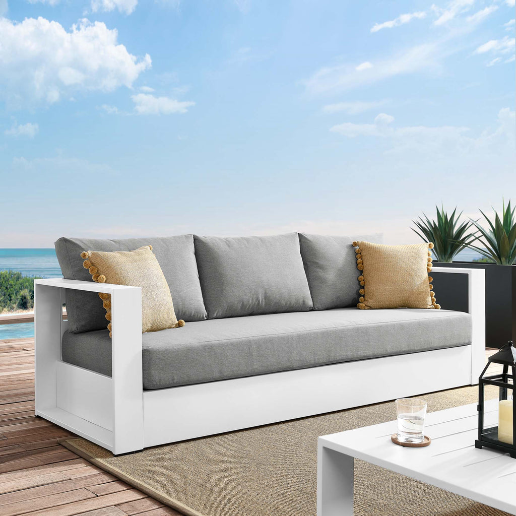 Tahoe Outdoor Patio Powder-Coated Aluminum Sofa - White Gray