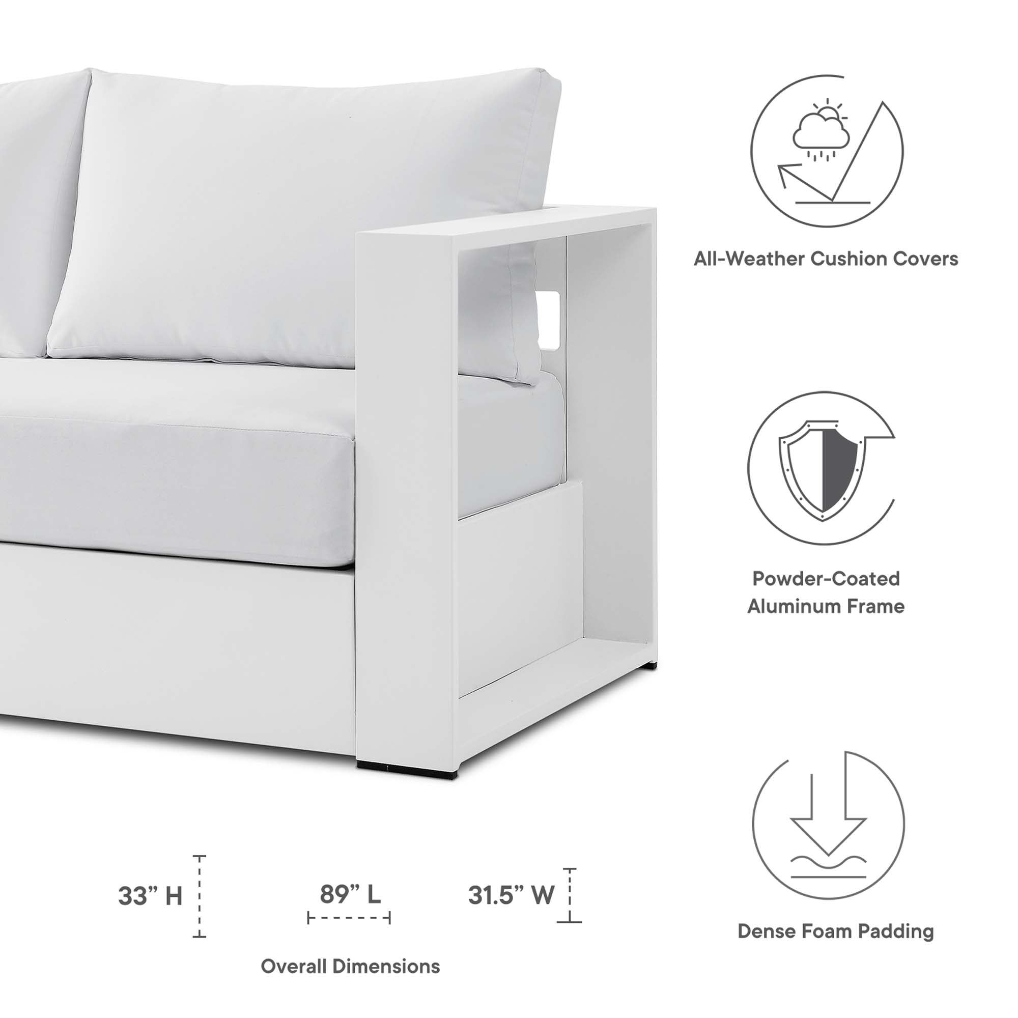 Tahoe Outdoor Patio Powder-Coated Aluminum Sofa - White White