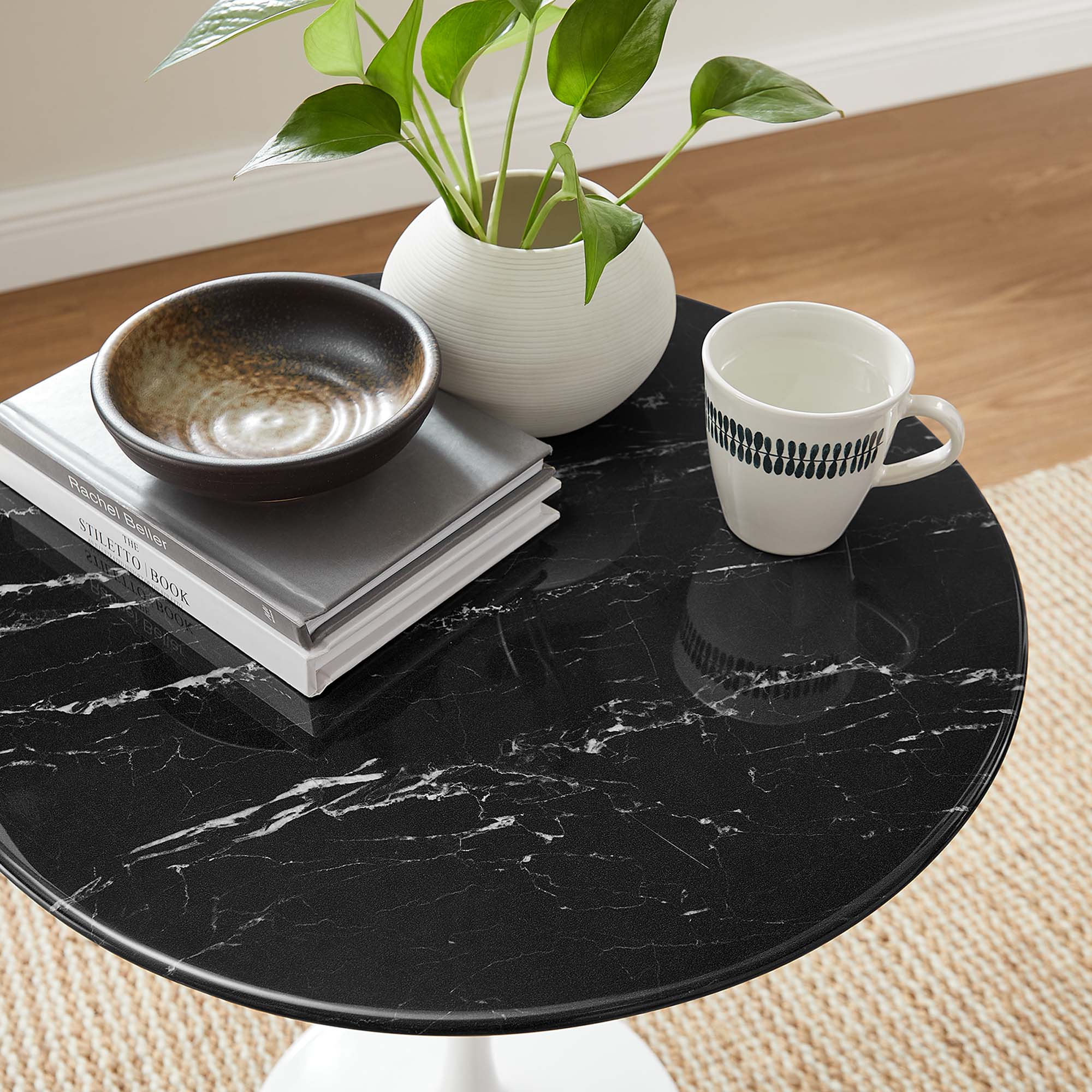 Lippa 20" Round Faux Marble Side Table - White Black