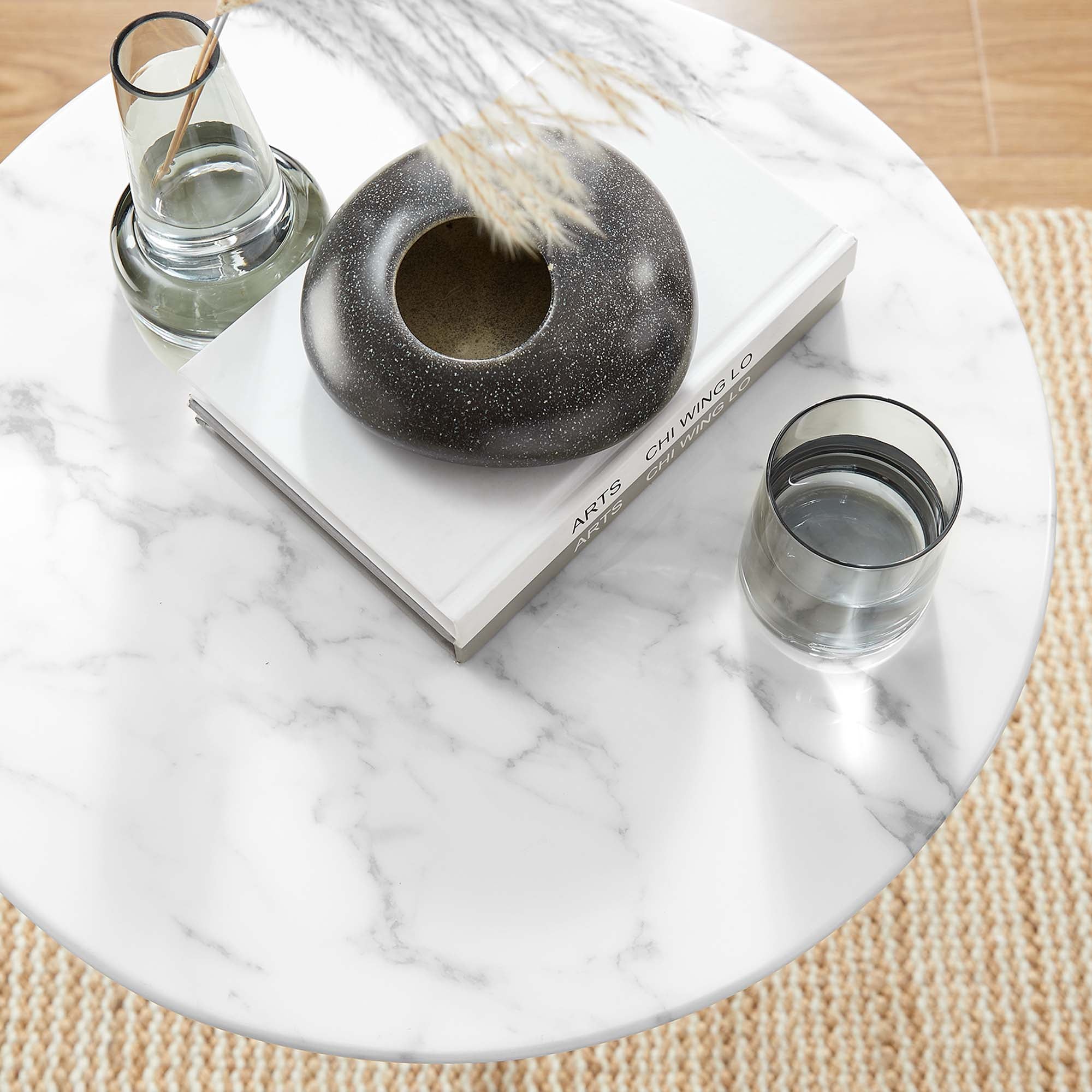Lippa 20" Round Faux Marble Side Table - White White