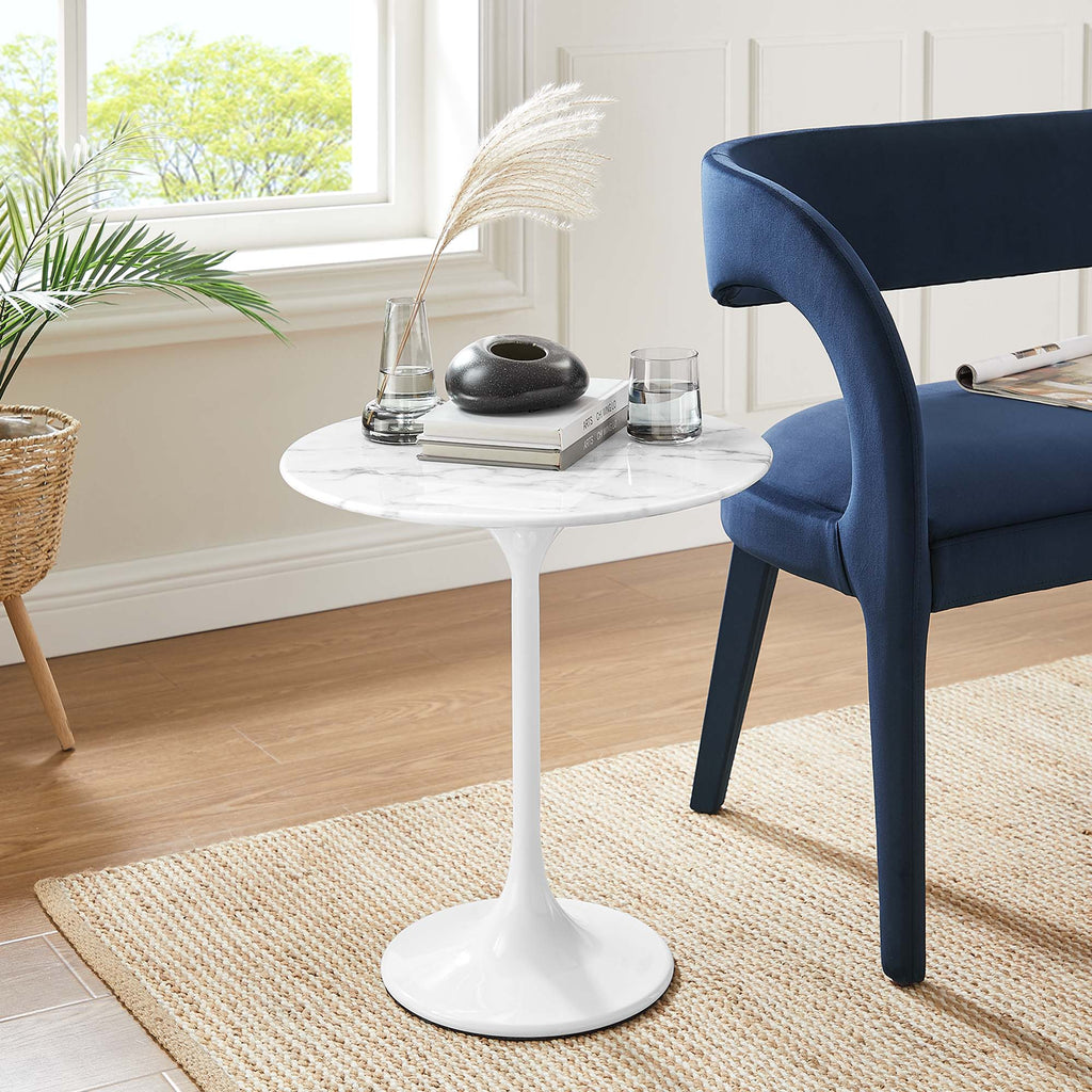 Lippa 20" Round Faux Marble Side Table - White White