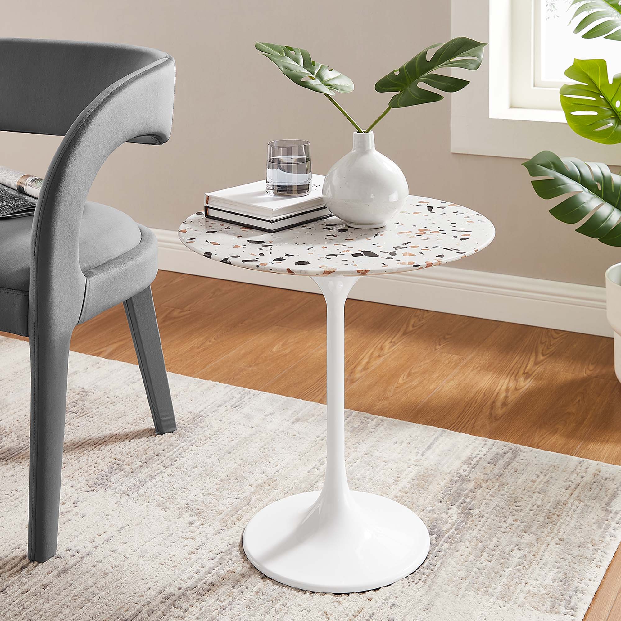Lippa 20" Round Terrazzo Side Table - White Terrazzo