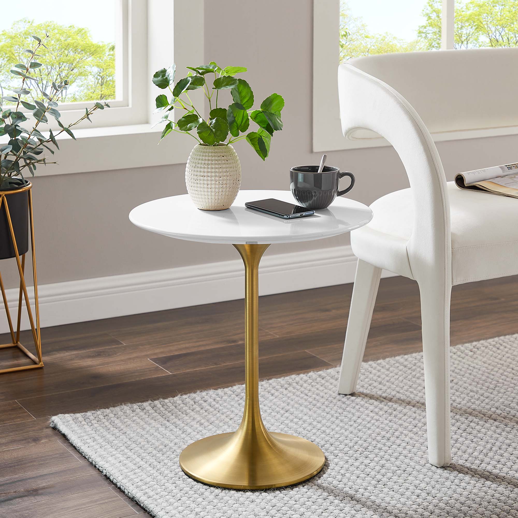 Lippa 20" Round Wood Side Table - Gold White