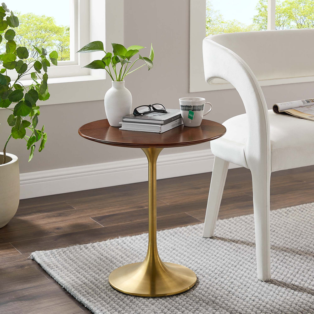 Lippa 20" Round Wood Side Table - Gold Walnut