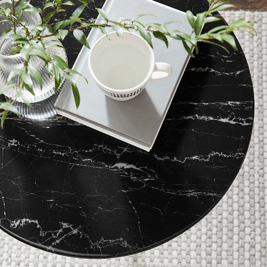 Lippa 20" Round Faux Marble Side Table - Gold Black