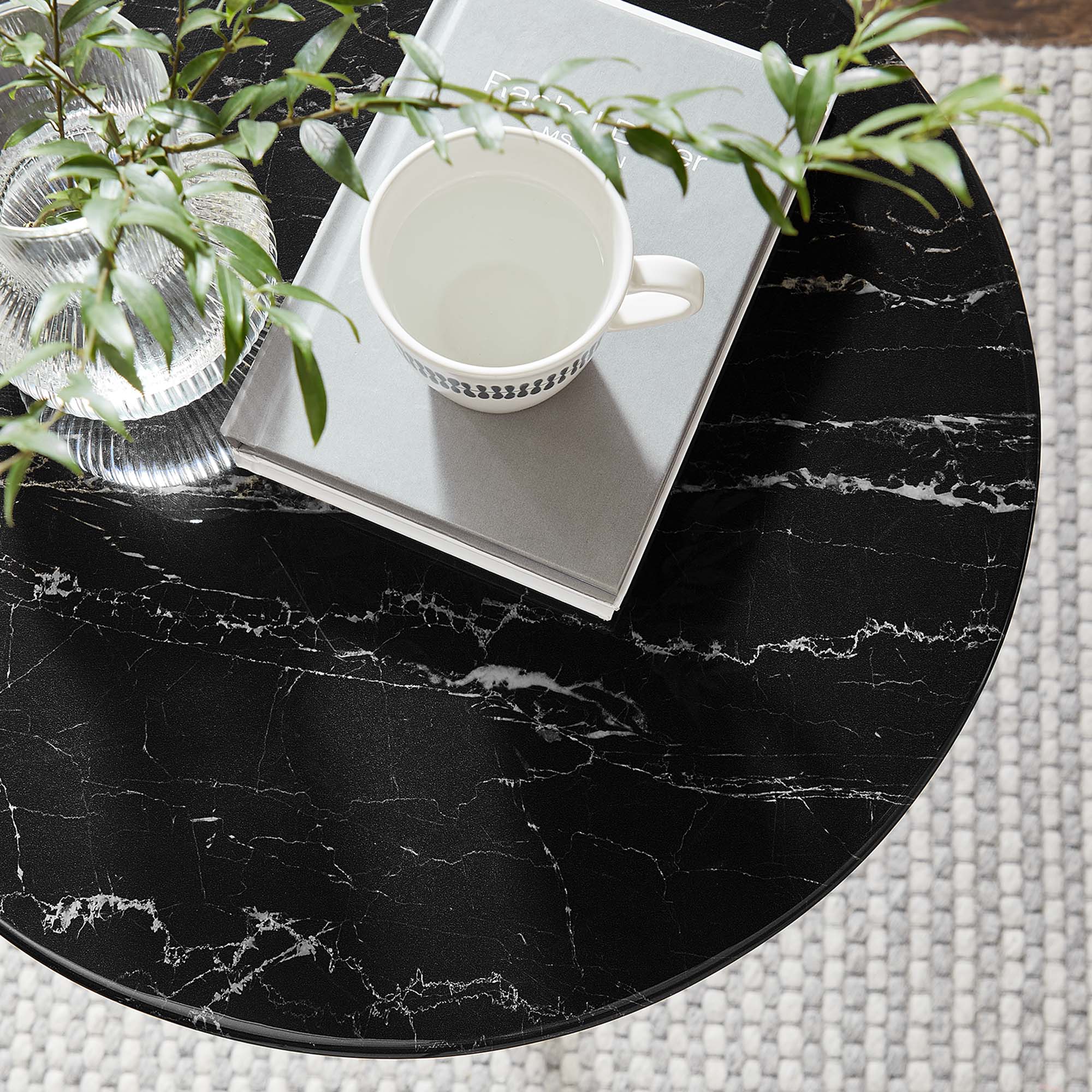 Lippa 20" Round Faux Marble Side Table - Gold Black
