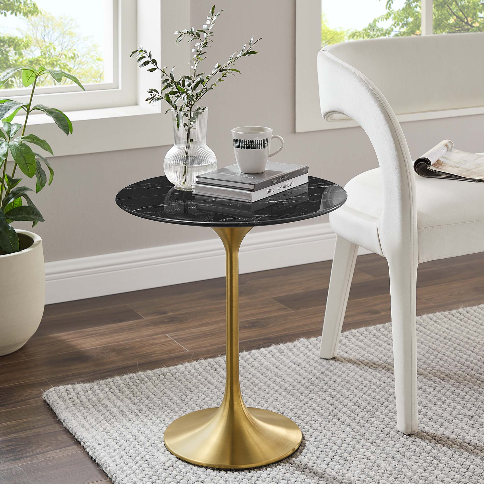 Lippa 20" Round Faux Marble Side Table - Gold Black