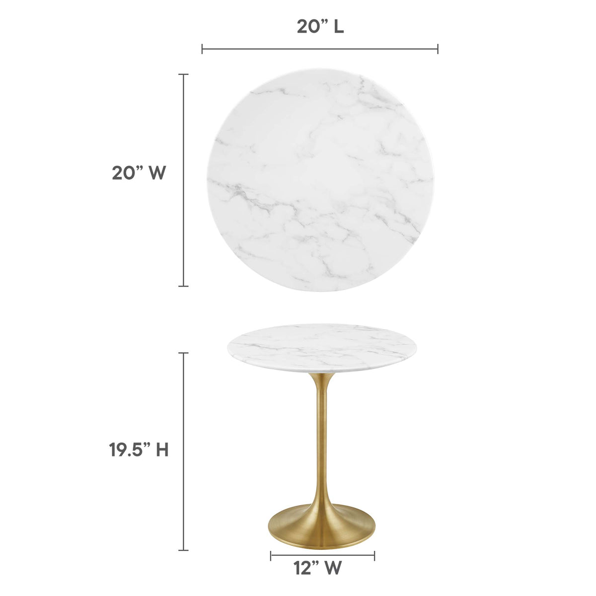 Lippa 20" Round Faux Marble Side Table - Gold White