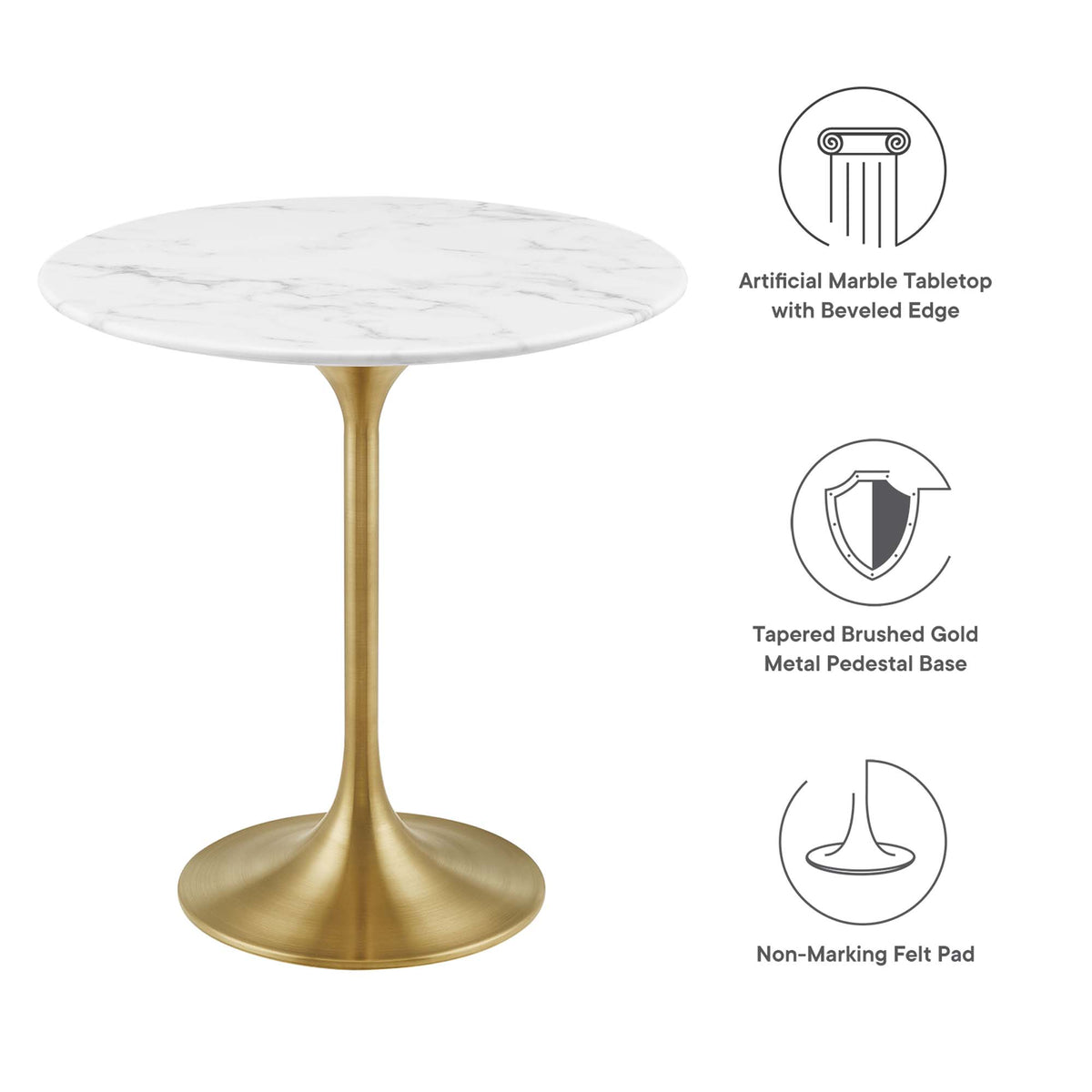 Lippa 20" Round Faux Marble Side Table - Gold White