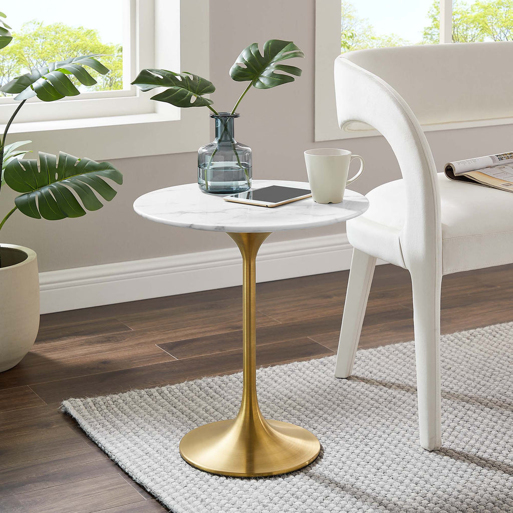 Lippa 20" Round Faux Marble Side Table - Gold White