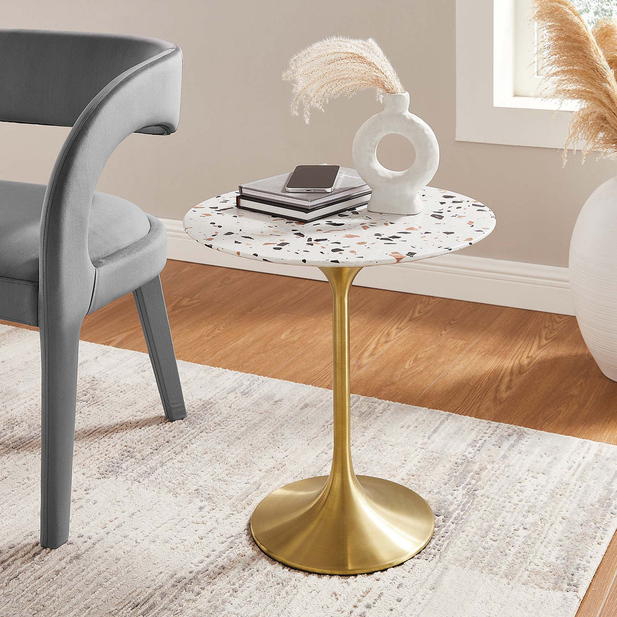 Lippa 20" Round Terrazzo Side Table - Gold Terrazzo