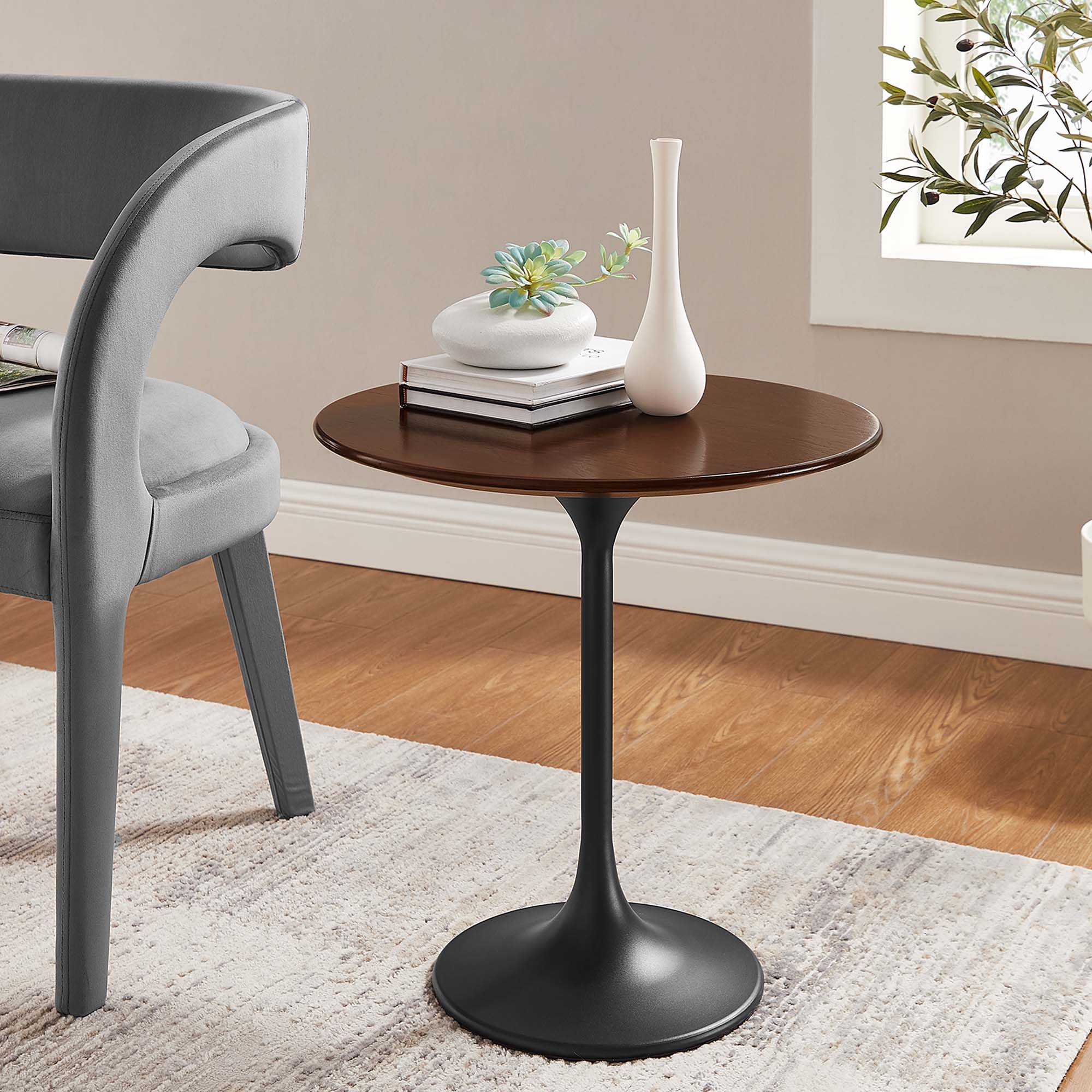 Lippa 20" Round Wood Side Table - Black Walnut