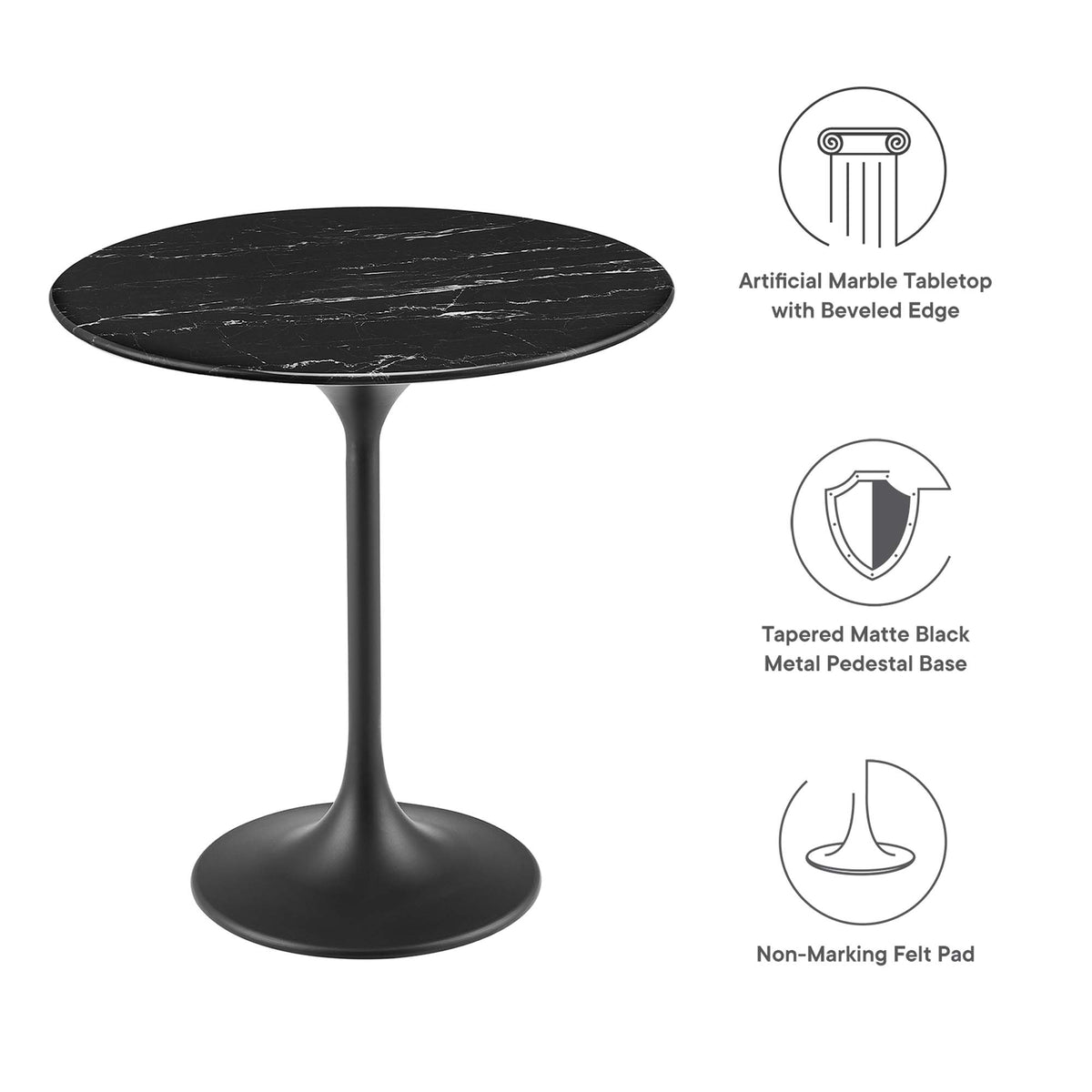Lippa 20" Round Faux Marble Side Table - Black Black