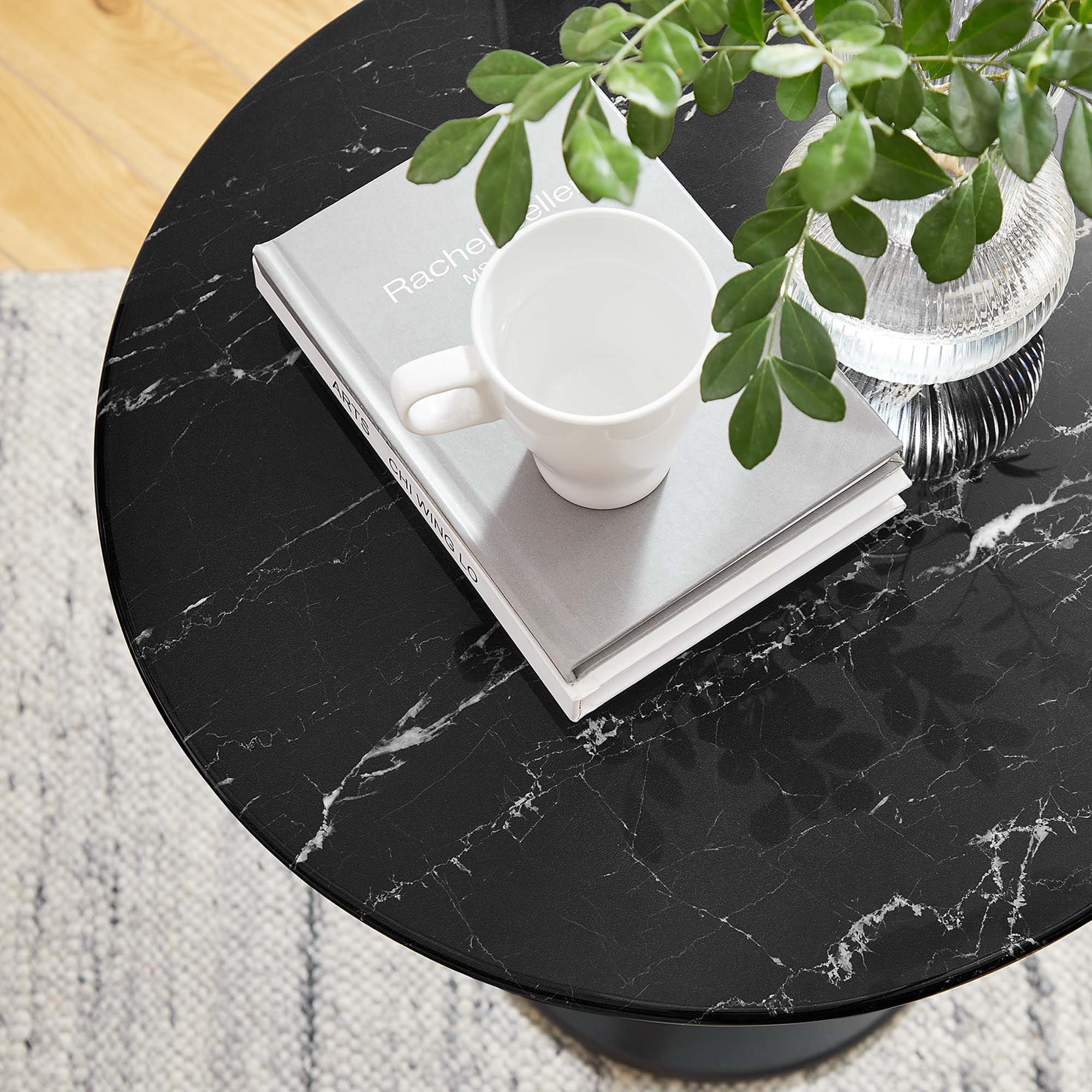 Lippa 20" Round Faux Marble Side Table - Black Black