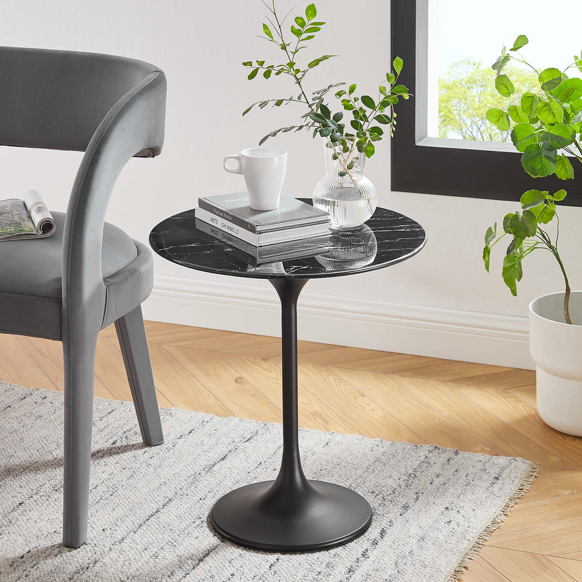 Lippa 20" Round Faux Marble Side Table - Black Black